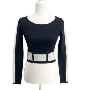 Bebe Crop Top Colorblock Black White Stretch Medium Weight Small